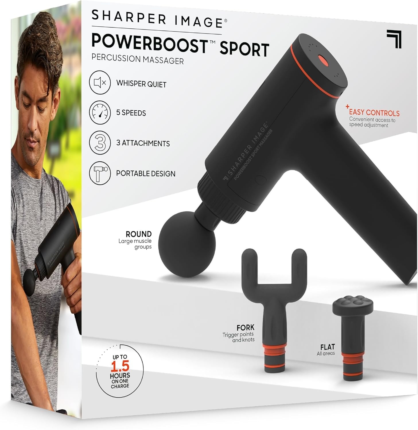 image:imageSharper Image Powerboost Sport Percussion Massager Lightweight Portable Design with Quiet Drive Technology Includes 3 AttachmentsPowerboost Sport