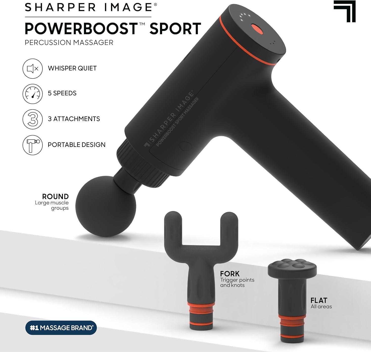 image:imageSharper Image Powerboost Sport Percussion Massager Lightweight Portable Design with Quiet Drive Technology Includes 3 AttachmentsPowerboost Sport