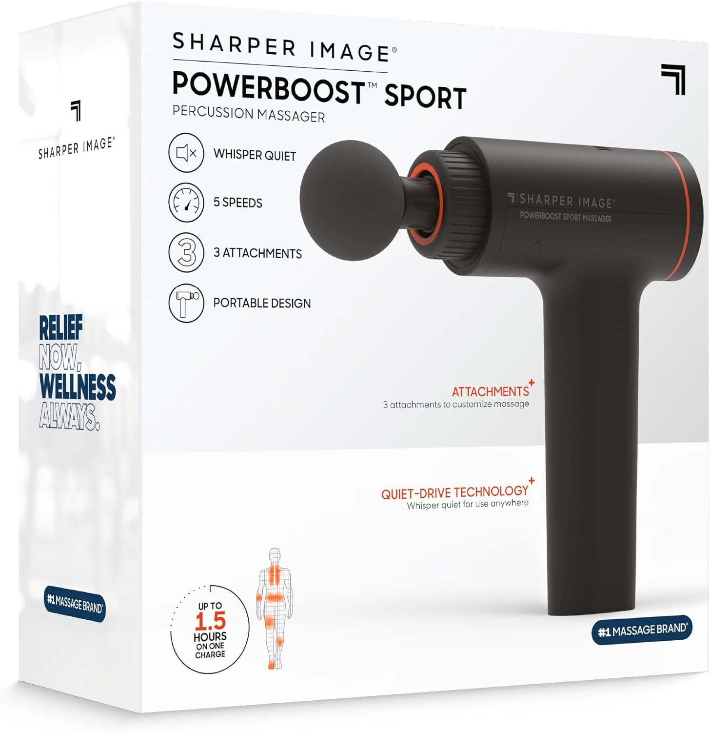 image:imageSharper Image Powerboost Sport Percussion Massager Lightweight Portable Design with Quiet Drive Technology Includes 3 AttachmentsPowerboost Sport