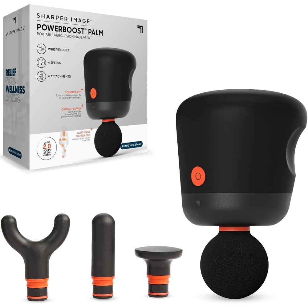 image:imageSharper Image Powerboost Sport Percussion Massager Lightweight Portable Design with Quiet Drive Technology Includes 3 AttachmentsPowerboost Palm